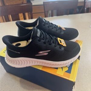 Skechers Go Walk Now Black and White Slip On Running Shoes